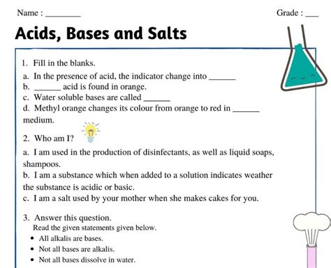 acid and base worksheet grade 6
